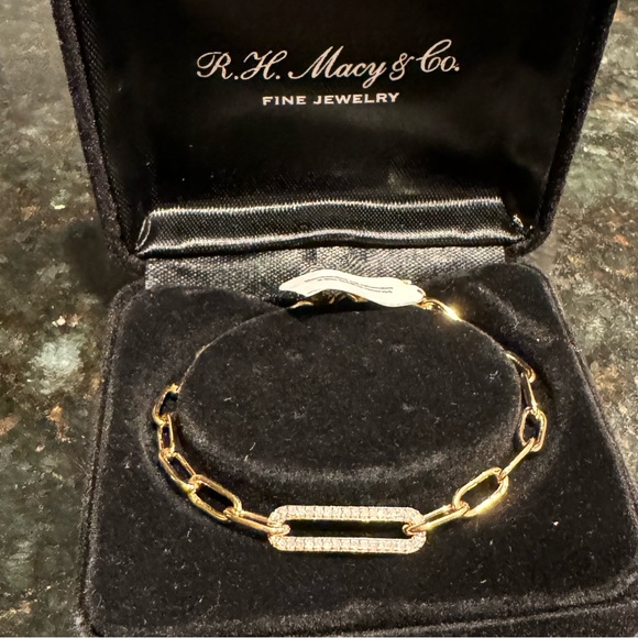 Diamond Elongated Pavé Link Paperclip Link Bracelet - Picture 7 of 7